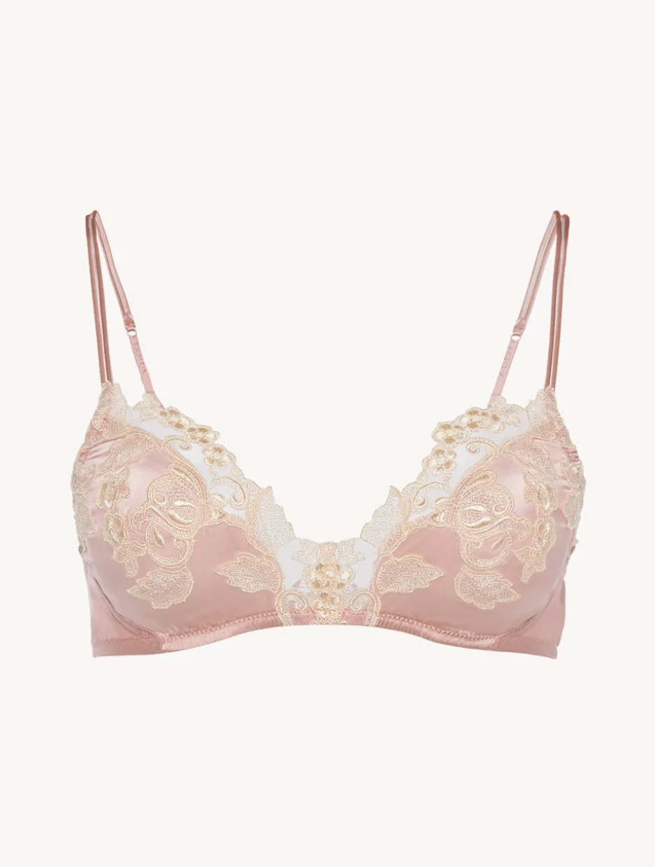 Powder Pink Silk Triangle Bra With Frastaglio