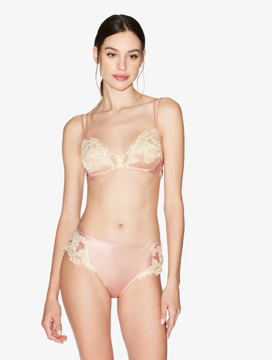 Powder Pink Silk Triangle Bra With Frastaglio