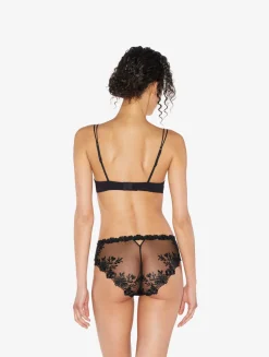 Push-up Bra In Black Lycra With Embroidered Tulle