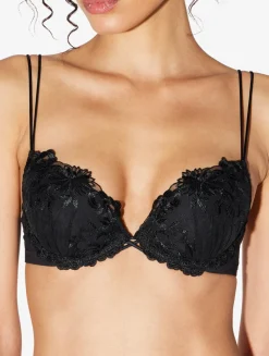 Push-up Bra In Black Lycra With Embroidered Tulle