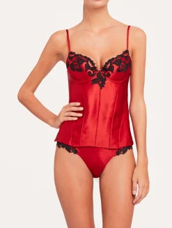 Red Corset With Frastaglio In Silk Satin