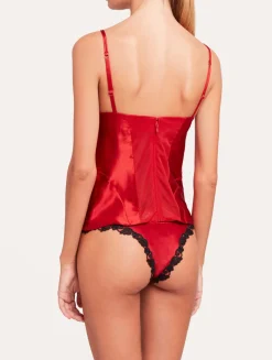 Red Corset With Frastaglio In Silk Satin