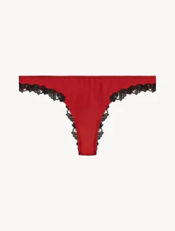 Red Silk Brazilian Briefs With Black Frastaglio