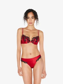Red Silk Brazilian Briefs With Black Frastaglio