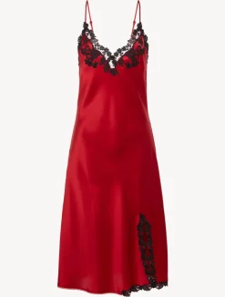 Red Silk Satin Short Nightgown With Frastaglio