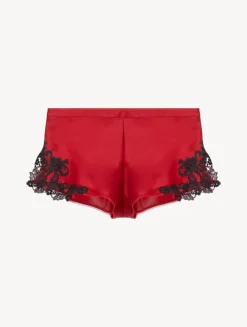 Red Silk Satin Sleep Shorts With Frastaglio