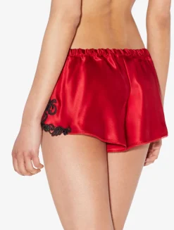 Red Silk Satin Sleep Shorts With Frastaglio