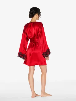 Red Silk Short Robe With Frastaglio