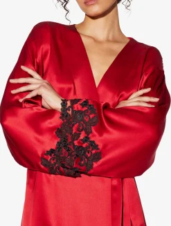 Red Silk Short Robe With Frastaglio