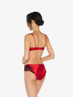 Red Silk Triangle Bra With Black Frastaglio