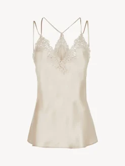 Rose Beige Camisole In Silk With Macramé Frastaglio