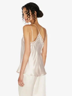 Rose Beige Camisole In Silk With Macramé Frastaglio