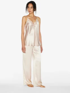 Rose Beige Camisole In Silk With Macramé Frastaglio