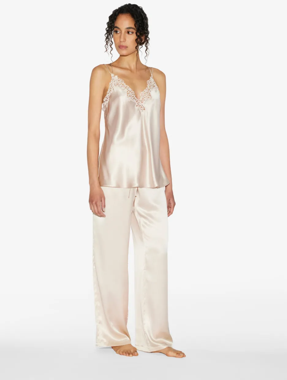 Rose Beige Camisole In Silk With Macramé Frastaglio