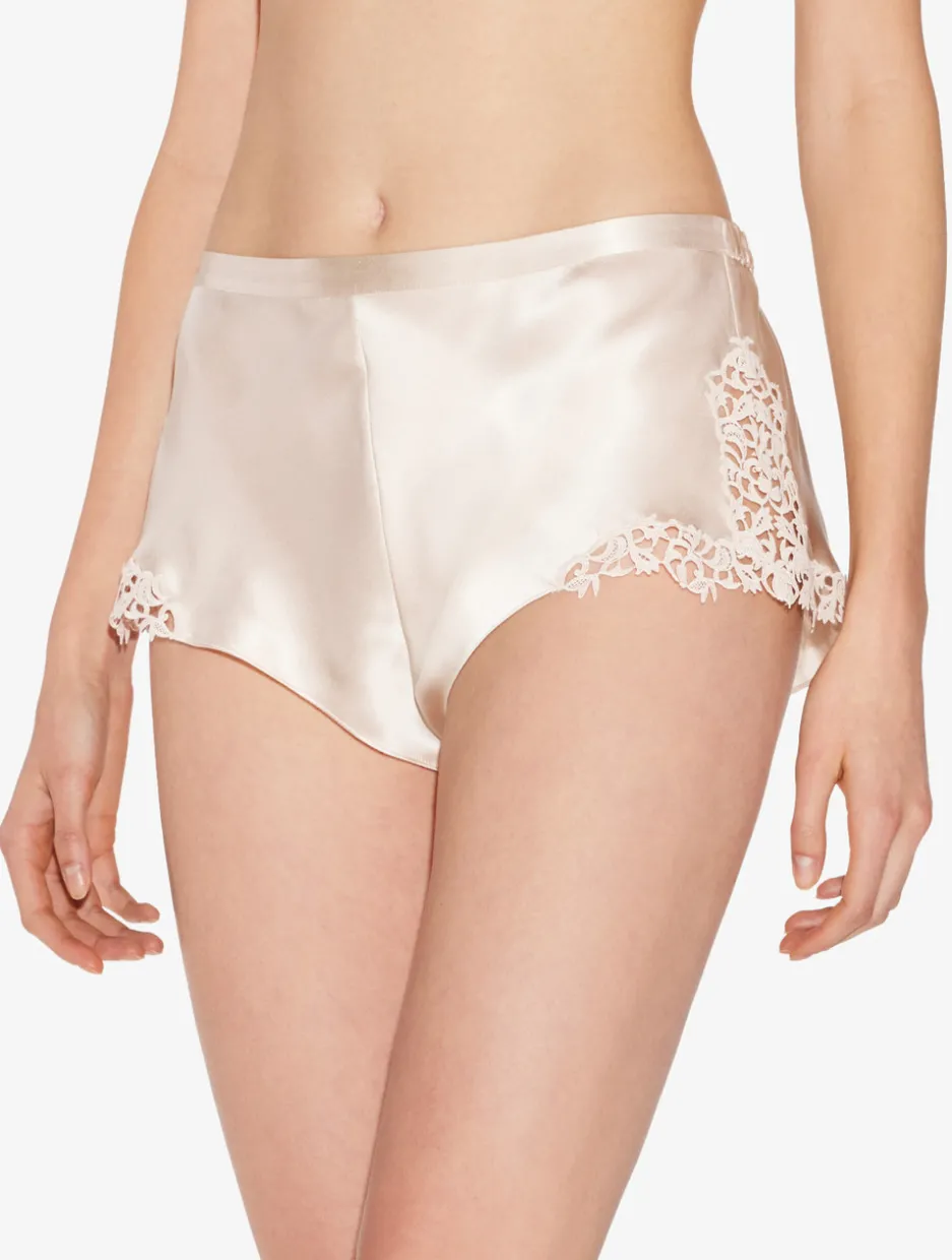 Rose Beige Sleep Shorts With Macramé Frastaglio