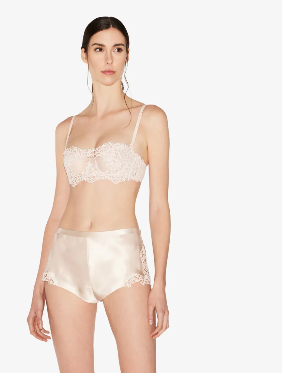 Rose Beige Sleep Shorts With Macramé Frastaglio