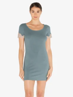 Short Cashmere Blend Ribbed Nightgown In Sleepy Dream With Frastaglio