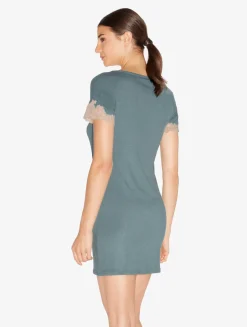 Short Cashmere Blend Ribbed Nightgown In Sleepy Dream With Frastaglio