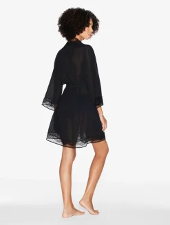Short Silk Robe With Leavers Lace