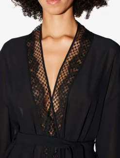 Short Silk Robe With Leavers Lace