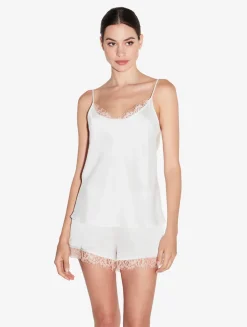 Silk Camisole Top With Leavers Lace In White
