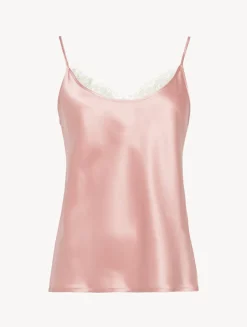 Silk Camisole Top With Leavers Lace In Pink