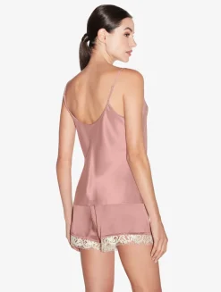 Silk Camisole Top With Leavers Lace In Pink