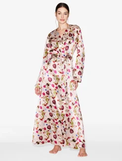 Silk Floral Print Long Robe