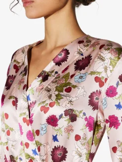 Silk Floral Print Short Robe