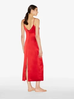 Silk Long Nightdress In Garnet
