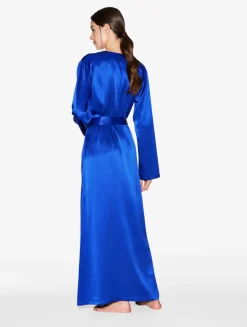 Silk Long Robe In Electric Blue