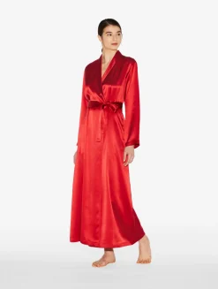 Silk Long Robe In Garnet