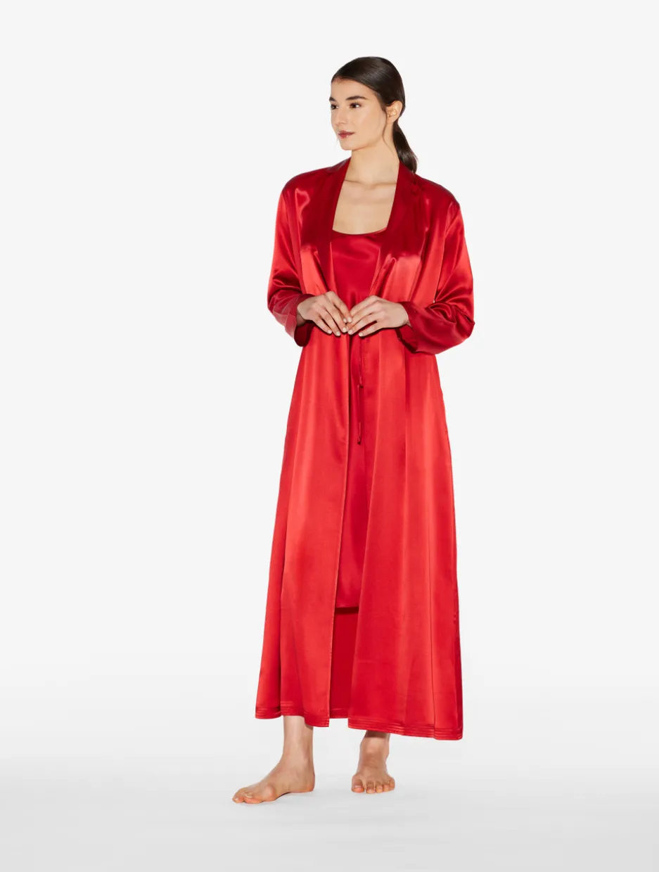 Silk Long Robe In Garnet