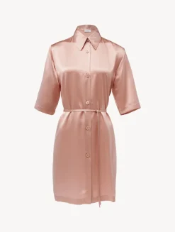 Silk Long Shirt In Powder Pink