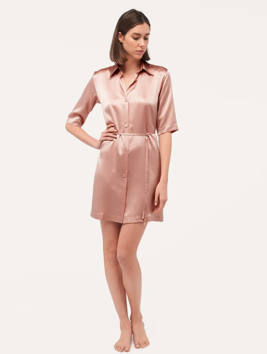 Silk Long Shirt In Powder Pink