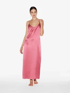 Silk Long Slip Dress In Wild Orchid