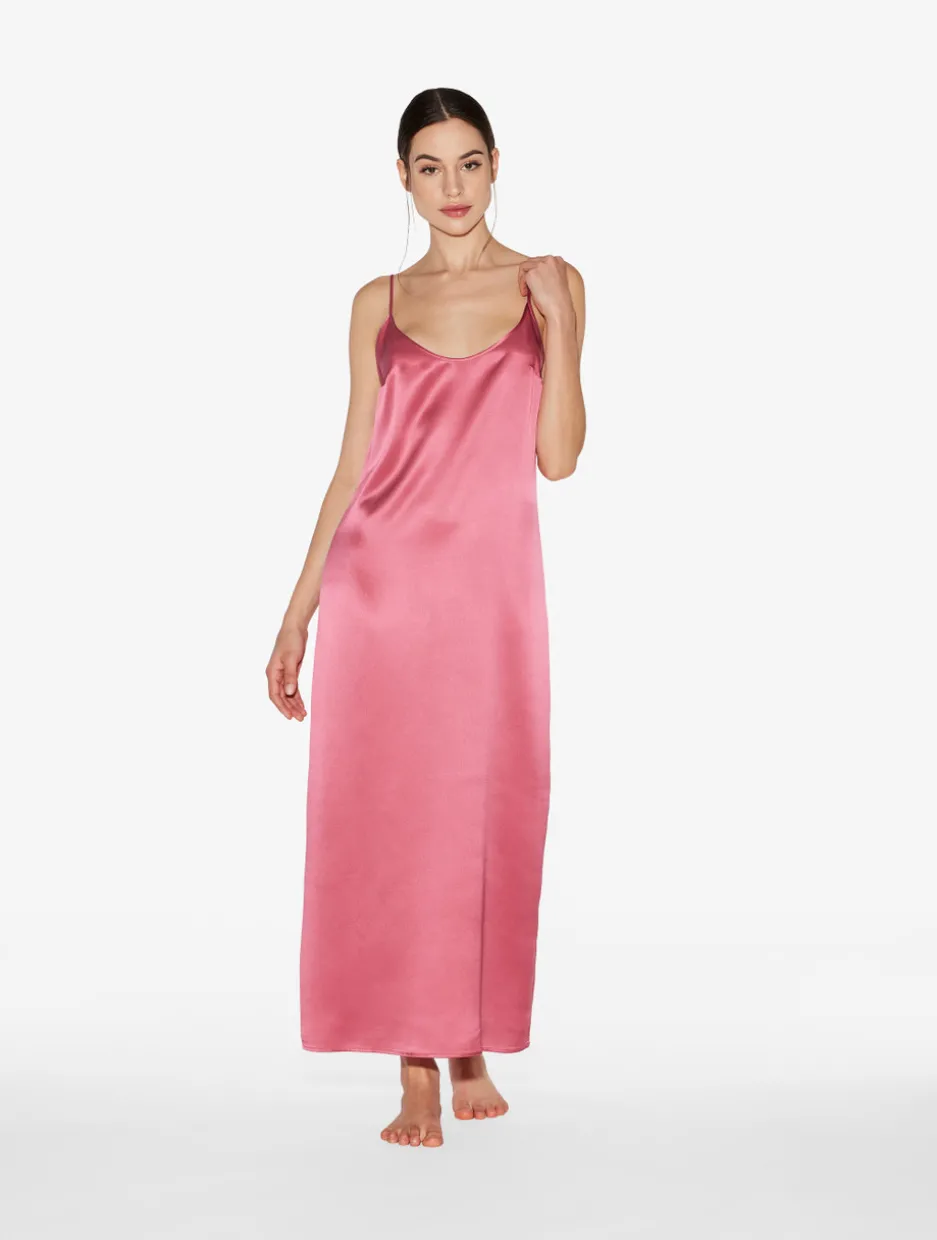 Silk Long Slip Dress In Wild Orchid
