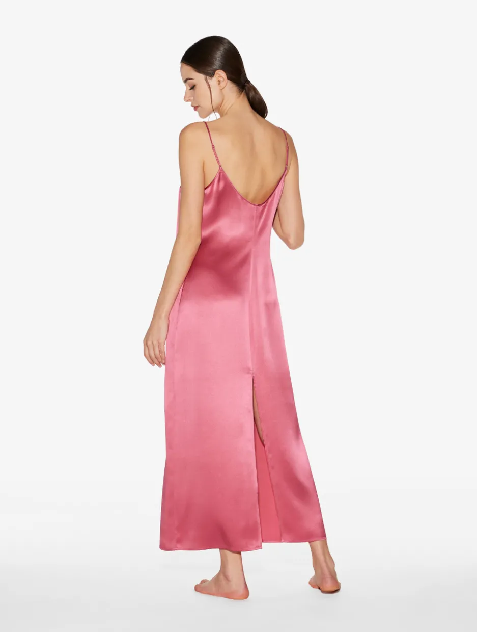 Silk Long Slip Dress In Wild Orchid