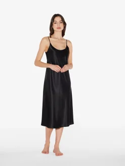 Silk Midi Nightdress In Black