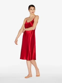 Silk Midi Nightdress In Garnet
