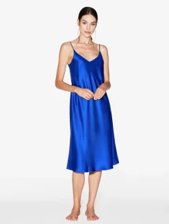 Silk Midi Nightgown In Electric Blue