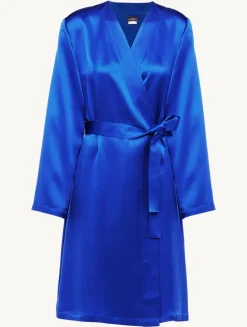 Silk Short Robe In Electric Blue