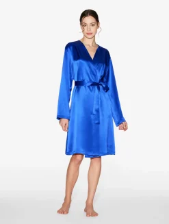 Silk Short Robe In Electric Blue