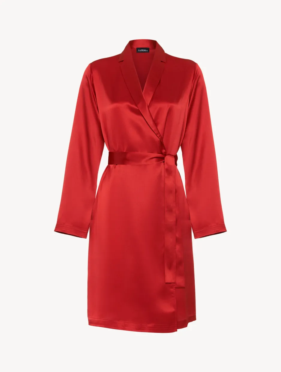 Silk Short Robe In Garnet