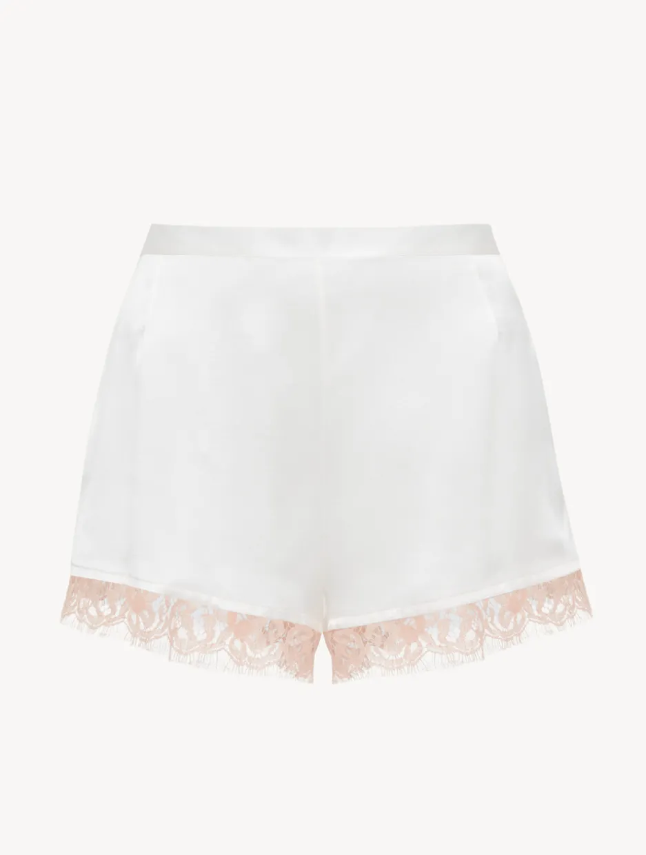 Silk Shorts With Leavers Lace In White