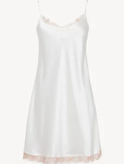 Silk Slip With Leavers Lace In White