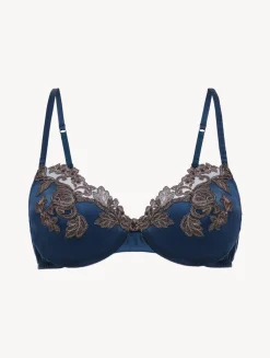 Silk Underwired Bra In Blue With Frastaglio