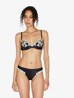 Silk Underwired Bra In Black With Ivory Frastaglio