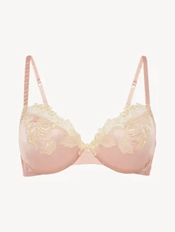 Silk Underwired Bra In Powder Pink With Ivory Frastaglio