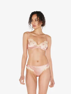 Silk Underwired Bra In Powder Pink With Ivory Frastaglio